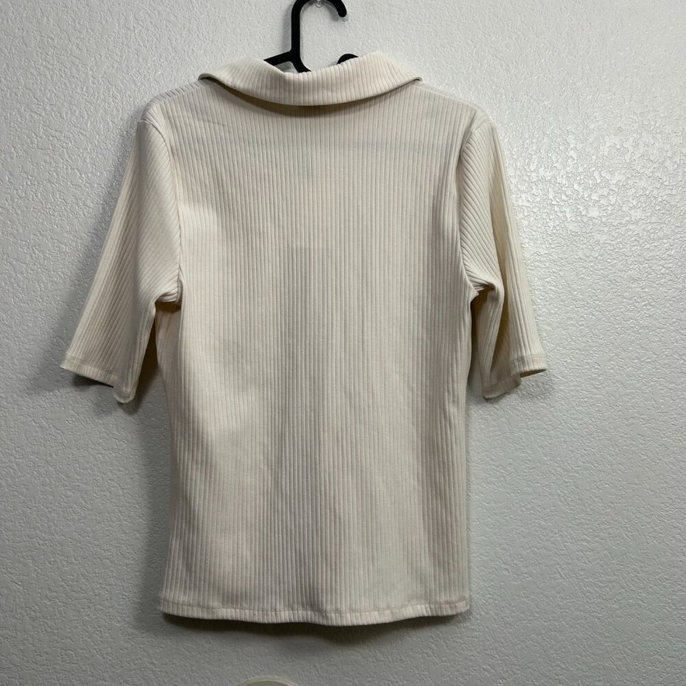A New Day Ribbed Johnny Collar Polo Shirt Preppy - Picture 3 of 4